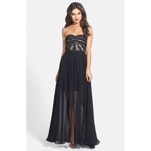 Aidan Mattox Strapless Lace Chiffon Black Dress 6